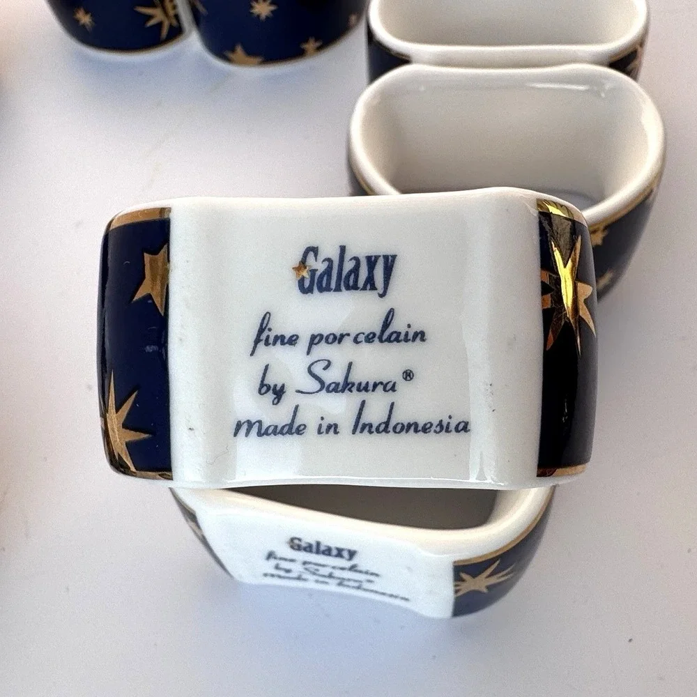 VTG 90s Sakura Napkin Rings Celestial Stars (10) Porcelain 14K Gold Night Sky